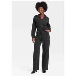 Universal Thread Womens Long Sleeve Utility Baggy Denim Jumpsuit Black Size 10